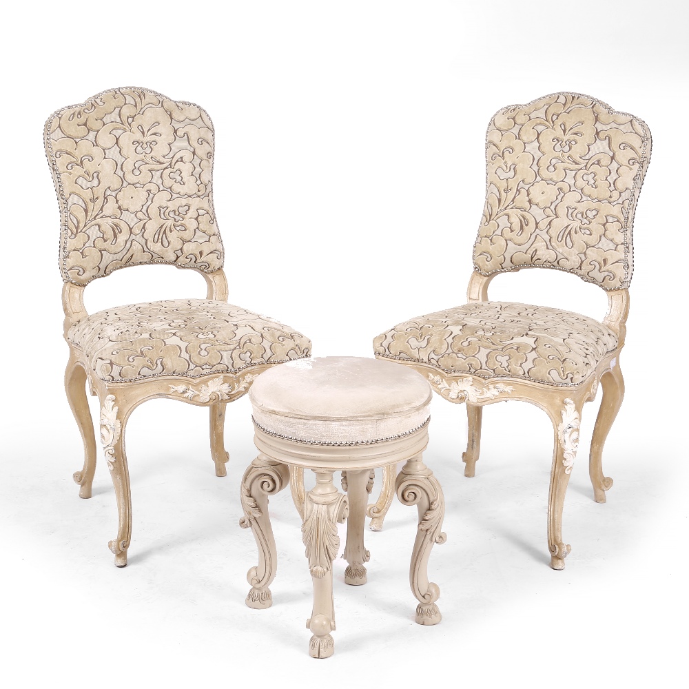 A PAIR OF 18TH CENTURY FRENCH STYLE PAINTED SIDE CHAIRS with carved cabriole legs, 50cm wide - Image 2 of 2