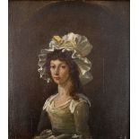 A LATE 18TH / EARLY 19TH CENTURY ENGLISH SCHOOL A half length portrait of a young woman in a white