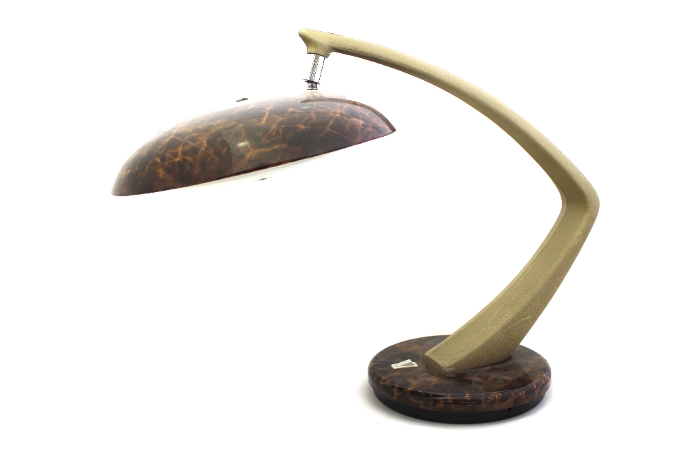 A VINTAGE SPANISH FASE ART DECO STYLE TABLE LAMP with a rotating base and a mottled tortoiseshell