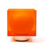 A MID TO LATE 20TH CENTURY ORANGE PERSPEX AND GLASS TABLE LAMP 21.5cm wide x 24.5cm high