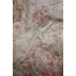 SIX PAIRS OF BENNISON CURTAINS printed in pink roses on a cream ground, 289cm drop x 221cm width