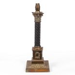 A VICTORIAN BRASS AND EBONY OIL LAMP BASE of Corinthian column form, later converted for use as an