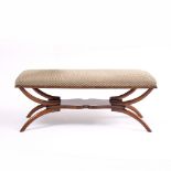 AN EARLY VICTORIAN ROSEWOOD UPHOLSTERED FOOT STOOL 107cm x 43cm
