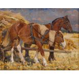 *HELVIG KINCH (1872-1956 DANISH), 'WORKING HORSES', oils on canvas, 64cm x 83cm