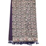 A CHINESE SILK SHAWL of black ground with while and red flowers and exotic birds, with purple