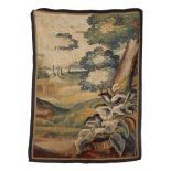 AN ANTIQUE VERDURE TYPE TAPESTRY PANEL 89cm wide x 118cm high