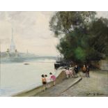 *JULES RENE HERVE (1887-1981) A Parisienne view with the Eiffel Tower in the distance, oil on