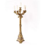 A 19TH CENTURY GILT BRONZE SIX LIGHT FIVE BRANCH CANDELABRUM with scroll decoration to the branches,