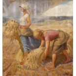 CARL FORUP (1883 - 1939) Danish land girls at harvest, oils on canvas, in gilt frame,121cm x 108cm