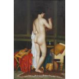 20TH CENTURY FULL LENGTH NUDE PORTRAIT of a female within a Roman setting, unsigned, oil on board,