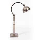A CHROME PLATED TABLE LAMP with hinged shade and square base, 73cm high approximately