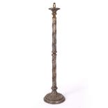 A FLOOR STANDING PARCEL GILT CARVED WOOD LAMP STANDARD with laurel decorated reeded column support
