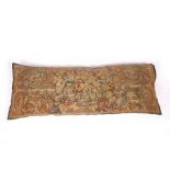 A 19TH CENTURY TAPESTRY WINDOW CUSHION decorated with mystical creatures and foliage, 95cm x 31cm