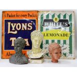 TWO REPRODUCTION ADVERTISING SIGNS including Lyons Tea and R Whites Lemonade, two Sylvia Warman