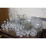 A LARGE COLLECTION OF VARIOUS GLASSWARE to include vases, wine glasses, jugs etc