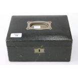 A VICTORIAN LEATHER JEWELLERY BOX and contents therein including coins, bank notes, tokens etc.,