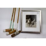 THREE ARGENTINIAN ZAPPALA POLO STICKS together with a photograph of polo players (4)