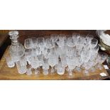 A QUANTITY OF CUT GLASS TO INCLUDE a decanter, wine glasses etc