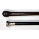 TWO VICTORIAN WALKING CANES OR WALKING STICKS one snakewood example with a unmarked white metal