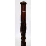 A VICTORIAN HANDCARVED OR FOLK ART WALKING STICK with carved serpents climbing the stem, 89cm high