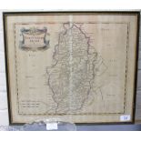 AN ANTIQUARIAN MAP OF NOTTINGHAMSHIRE by Robert Morden with later hand coloured decoration, 34cm x