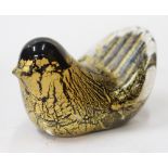 A SMALL ISLE OF WIGHT AZURENE BIRD PAPERWEIGHT (label to base)