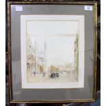 AN OLD WATERCOLOUR OF OXFORD by Hymus, a map of Derbyshire, a copper pot, further decorative