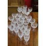 A GROUP OF WATERFORD HOBNAIL CUT WINE GLASSES consisting of six Hock glasses, twelve champagne