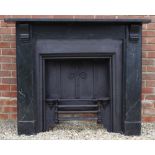 A VICTORIAN BLACK SLATE FIRE SURROUND with cast iron insert, 128cm wide