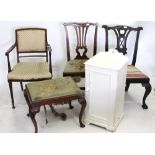 A 19TH CENTURY CHIPPENDALE STYLE DINING CHAIR with a pierced splat, cabriole legs and claw and