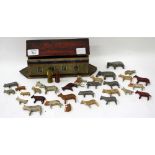 A LATE 19TH / EARLY 20TH CENTURY HAND CARVED NOAH'S ARK and various wooden animals therein (