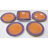 AN EDWARDIAN ROYAL WORCESTER POWER PURPLE AND ORANGE DECORATED PART DESSERT SERVICE consisting on