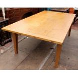 A 20TH CENTURY LIGHT OAK DINING TABLE the top with four planks and cleated ends, 229cm x 75cm x