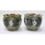 A PAIR OF ROYAL DOULTON LAMBETH VASES with fluted rim and floral decoration 7.5cm high (2)