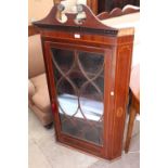 A LATE VICTORIAN / EARLY EDWARDIAN ASTRAGAL GLAZED CORNER CABINET decorated with box line and