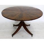 A MID TO LATE 19TH CENTURY FLAME MAHOGANY TILT TOP BREAKFAST TABLE on quadripartite base, 120cm