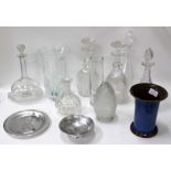 A SANG DE BOEUF GLAZED TABLE LAMP together with a group of decanters, a Denby vase and further