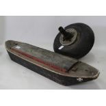 AN OLD HAYES INDUSTRIES INK AEROPLANE WHEEL 31cm diameter together with a German carved and