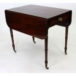 AN EARLY 19TH CENTURY MAHOGANY SIDE TABLE fitted with two frieze drawers, standing on turned