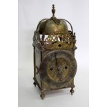 A 17TH CENTURY STYLE BRASS LANTERN CLOCK with two trained fusee movement, the dial spuriously signed