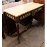 A FRENCH 19TH CENTURY STYLE MARBLE TOPPED SIDE TABLE with gilt mounts, porcelain plaques and