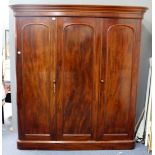 A VICTORIAN MAHOGANY TRIPLE WARDROBE 187cm x 211cm x 61cm approximately