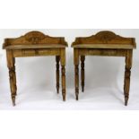 A PAIR OF LATE 19TH / EARLY 20TH CENTURY PAINTED WASH STANDS with galleried back, standing on turned