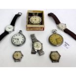 A MID 20TH CENTURY CHROME MILITARY POCKET WATCH two further pocket watches and five wrist watches (