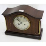 AN EDWARDIAN MAHOGANY LINE INLAID MANTLE CLOCK 33cm x 27cm