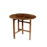 AN ANTIQUE CIRCULAR ELM FOLDING OCCASIONAL TABLE with planked top and square legs, 79.5cm diameter