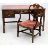 A LATE 19TH / EARLY 20TH CENTURY MAHOGANY LEATHER INSET DESK and an 18th century mahogany