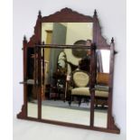 A LATE 19TH / EARLY 20TH CENTURY OAK FRAMED OVERMANTLE MIRROR 105cm