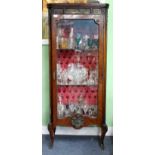 A MID TO LATE 20TH CENTURY VITRINE with a single glazed door, two glass shelves, metal mounts and