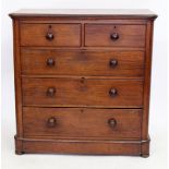 A VICTORIAN MAHOGANY CHEST OF TWO SHORT AND THREE LONG DRAWERS with turned knob handles, 114cm